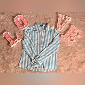 Women’s White and Blue Striped Dress Shirt